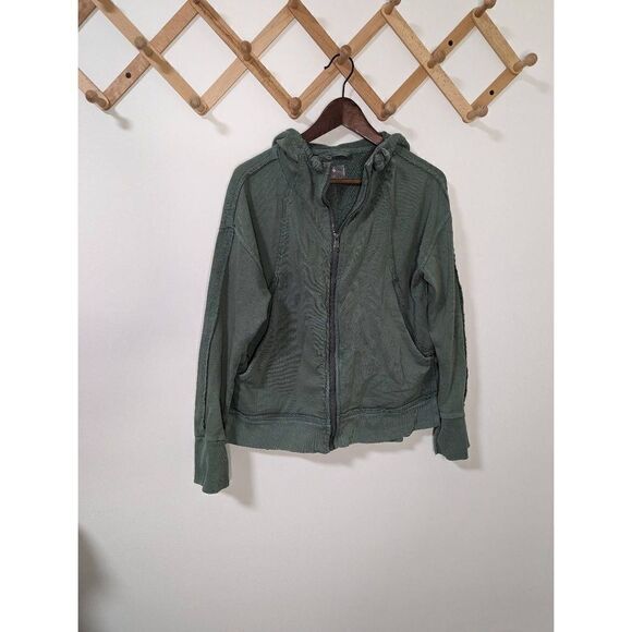 Free People Movement Only One Green Hooded Zip-Up Cotton Sweatshirt - Size Small - Picture 1 of 7